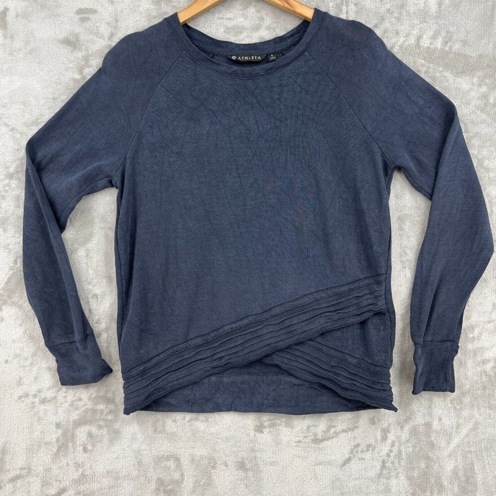 Athleta Serenity Criss Cross Waistband Crewneck Long Sleeve Top Blue